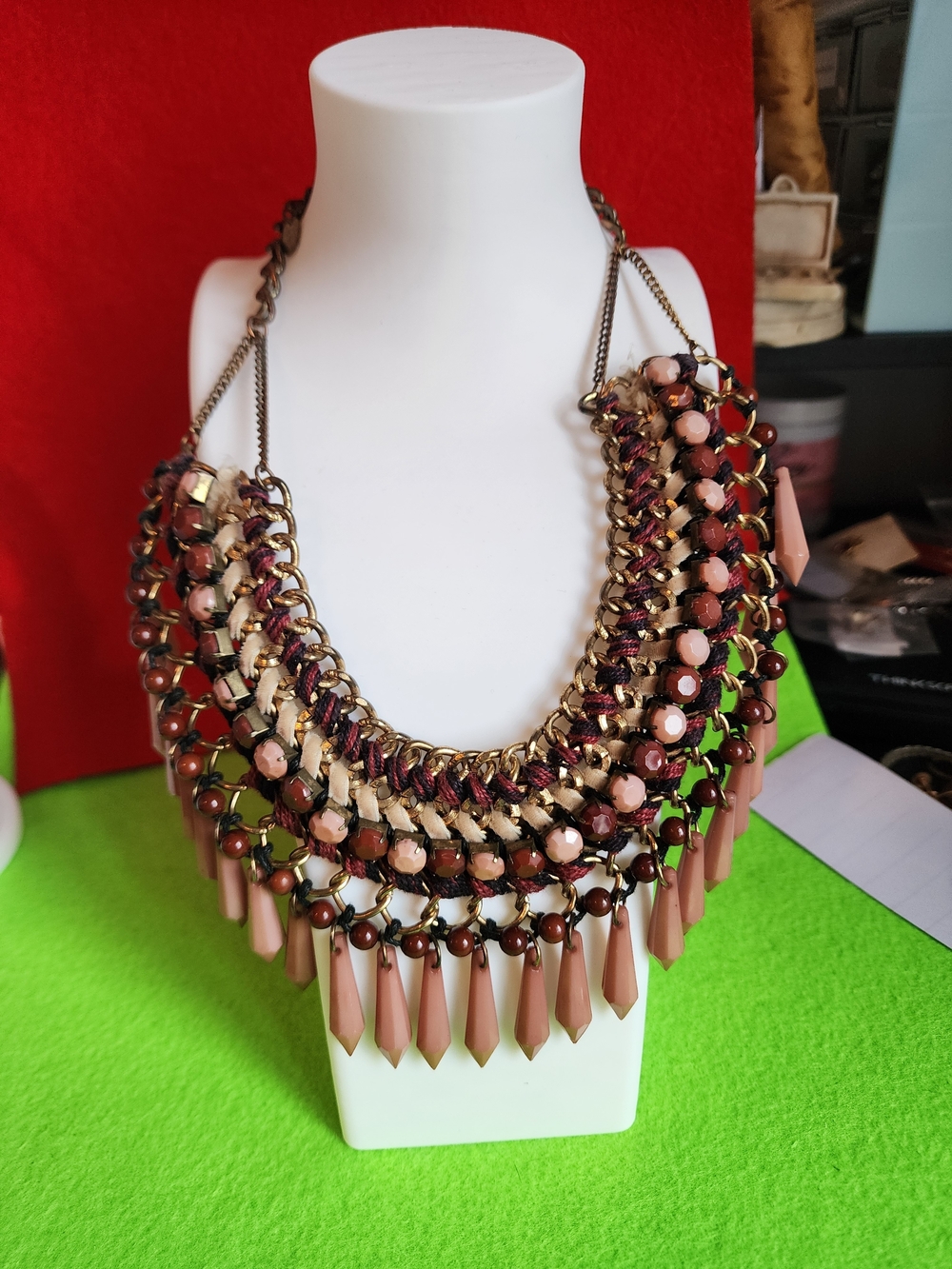 Zara Statement Pink Beaded Fringe Necklace - Women Jewelry